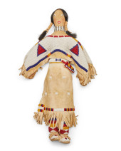 A SIOUX BEADED HIDE DOLL<br>A
