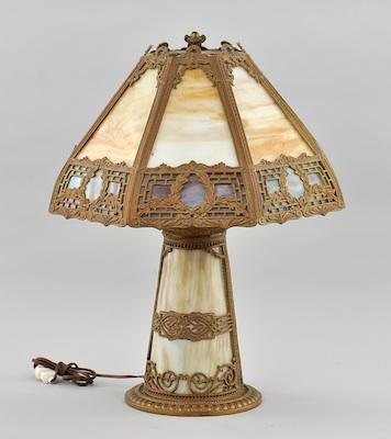 A Slag Glass Lamp and Shade
