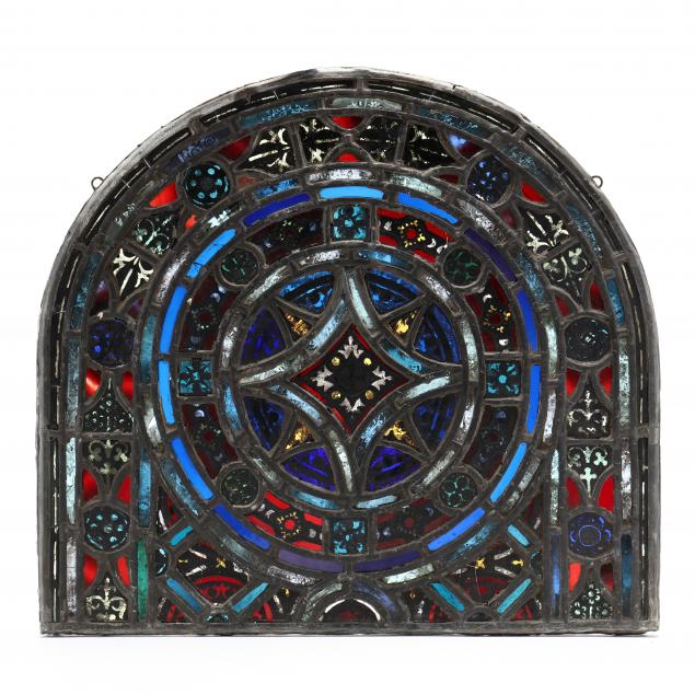 A SMALL ANTIQUE STAINED GLASS