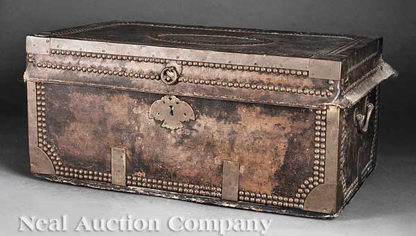 A Small Brass Bound Leather Trunk