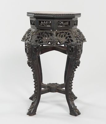 A Small Carved Wood and Marble