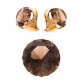 A SMOKY QUARTZ PENDANT & CLIP