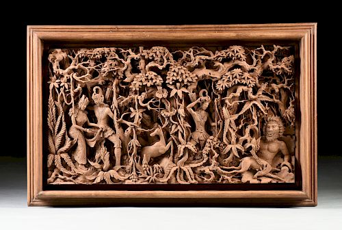 A SOUTH EAST ASIAN CARVED TEAK