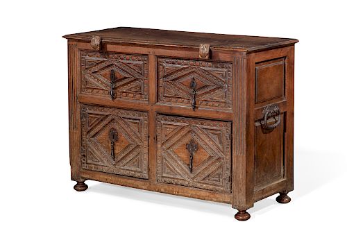 A SPANISH BAROQUE WALNUT CHESTA
