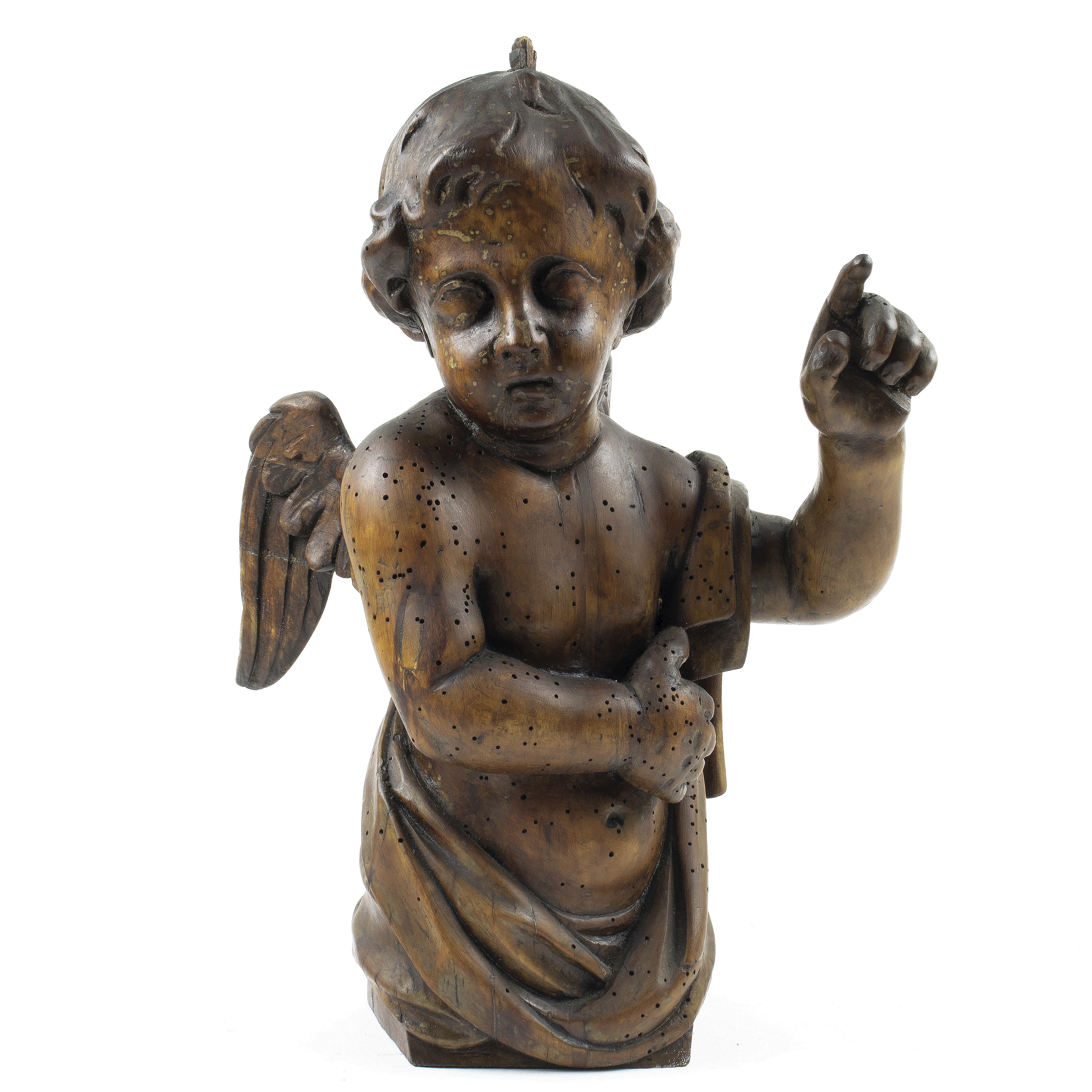 A SPANISH CARVED PUTTO CIRCA 1800 A