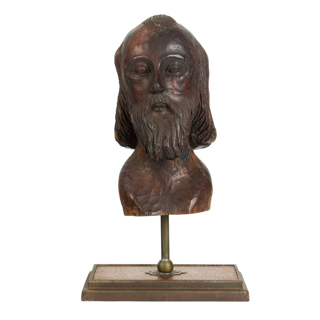 A SPANISH COLONIAL CARVED WOOD HEAD