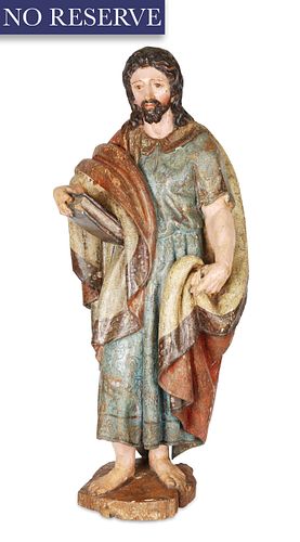 A SPANISH POLYCHROME WOOD FIGURE OF