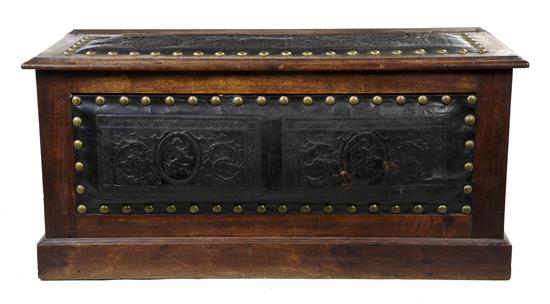 A Spanish Tooled Leather and Walnut
