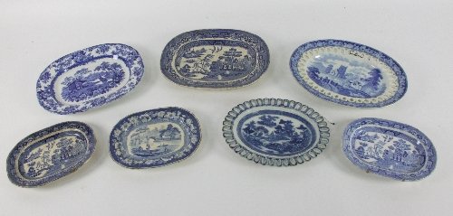 A Staffordshire oval blue and white