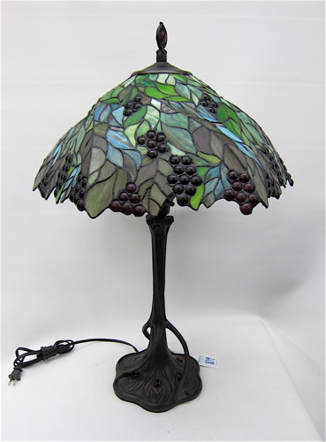 A STAINED AND LEADED GLASS TABLE