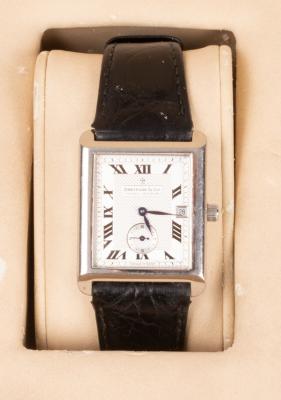 A stainless steel wristwatch, the