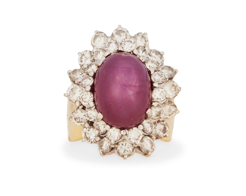 A STAR RUBY AND DIAMOND RINGA