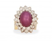 A STAR RUBY AND DIAMOND RINGA