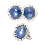 A STAR SAPPHIRE, DIAMOND AND P