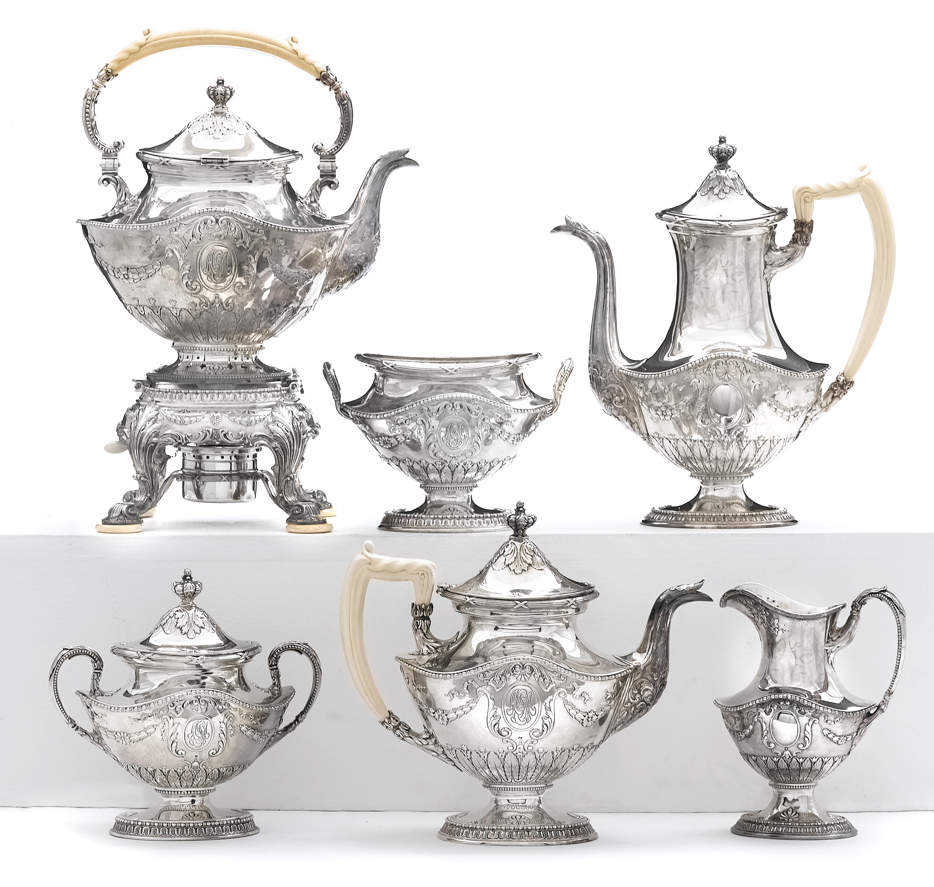 A sterling and ivory six piece