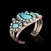 A STERLING AND TURQUOISE BRACE