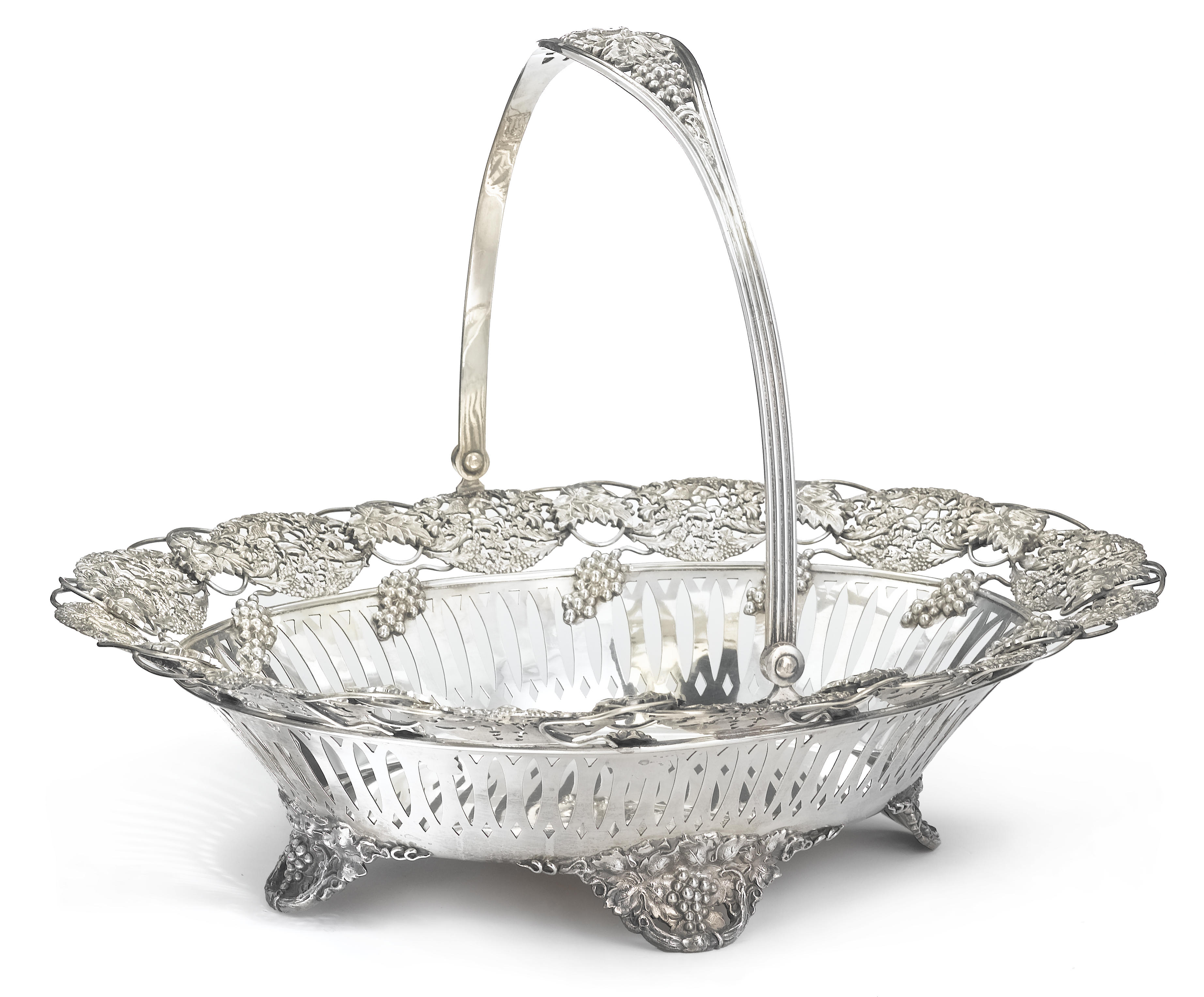 A sterling fruit basket .