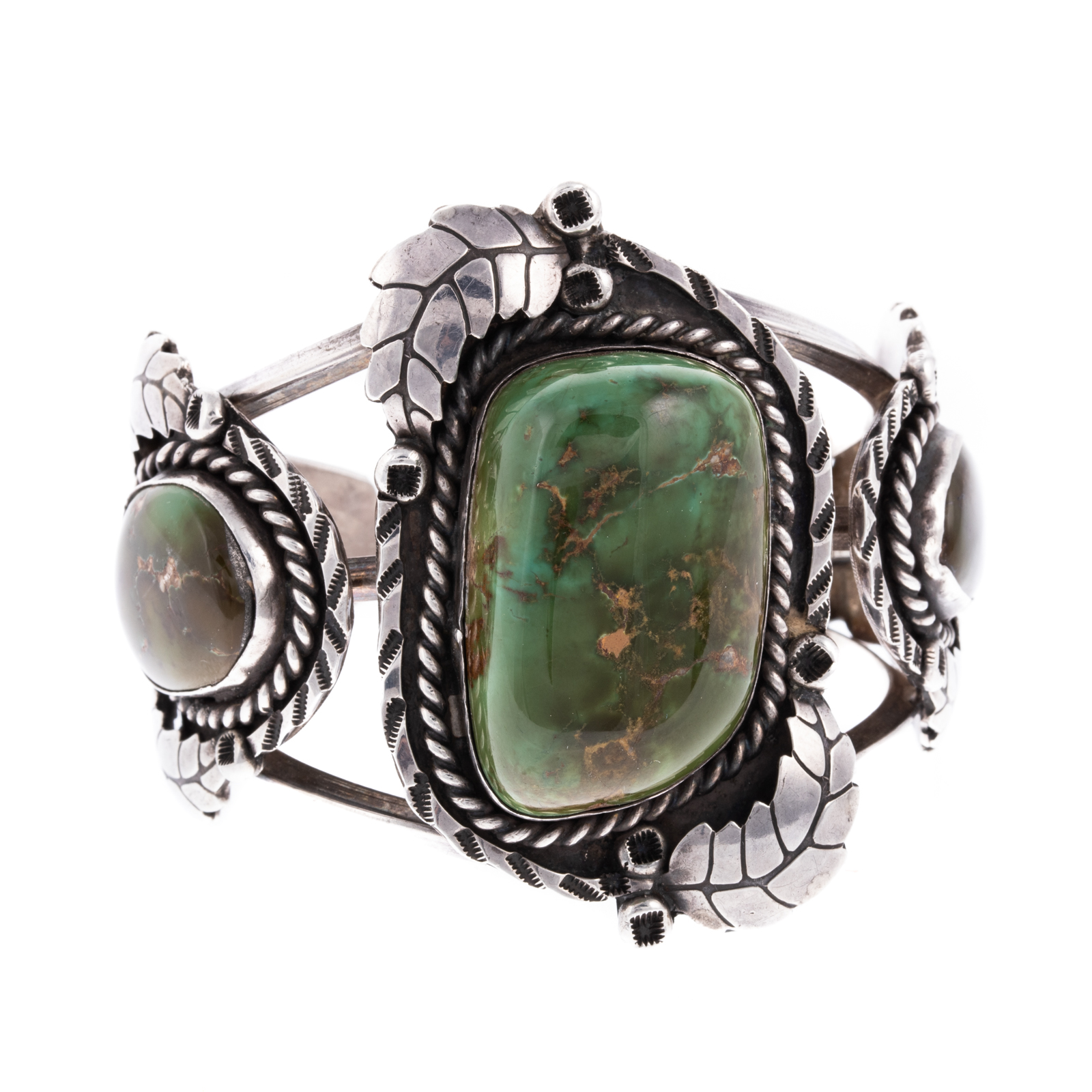 A STERLING NAVAJO GREEN TURQUOISE