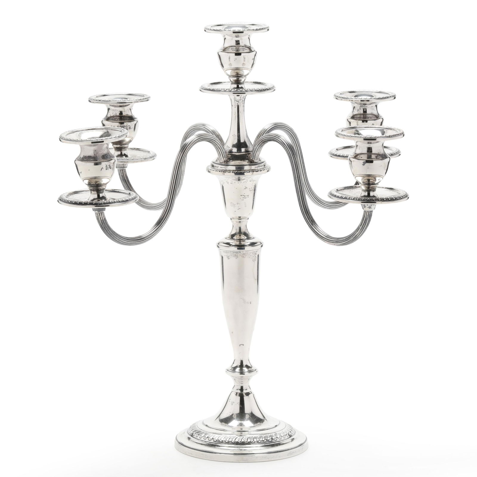 A STERLING SILVER CANDELABRUM BY