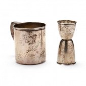 A STERLING SILVER CUP AND DOUB