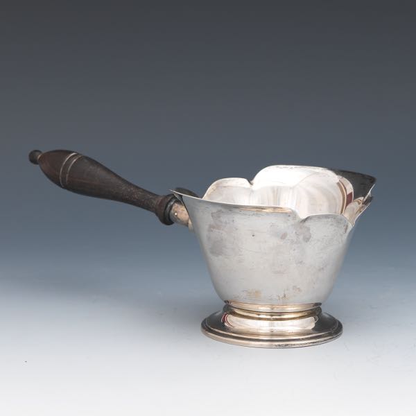 A STERLING SILVER DISH WITH WOOD
