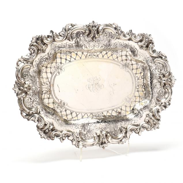A STERLING SILVER OVAL SERVING TRAY