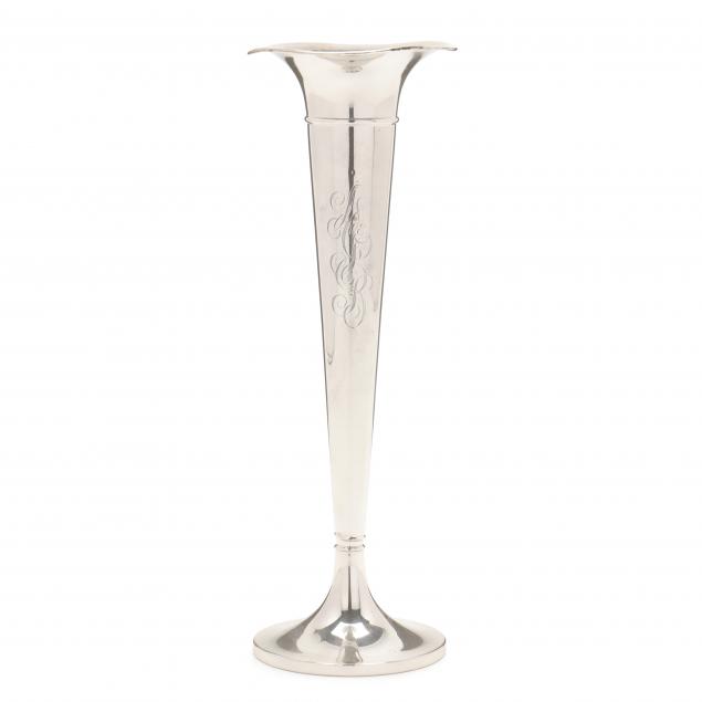 A STERLING SILVER TRUMPET VASE BY