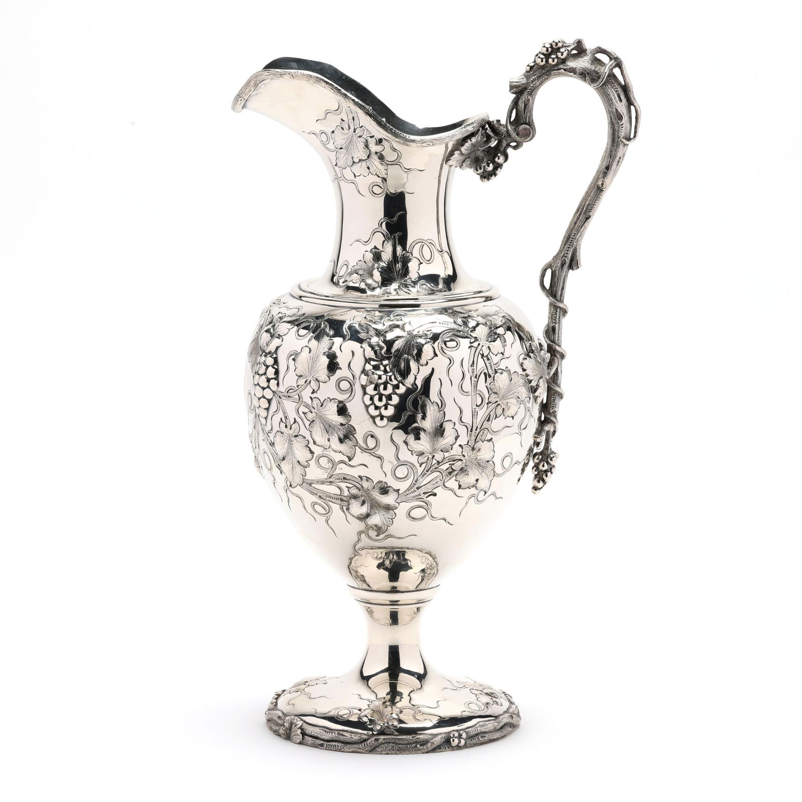 A STERLING SILVER WINE EWER,