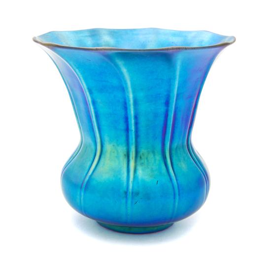 A Steuben Blue Aurene Glass Vase of