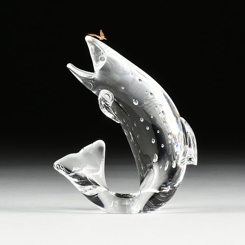 A STEUBEN CRYSTAL "TROUT AND FLY"