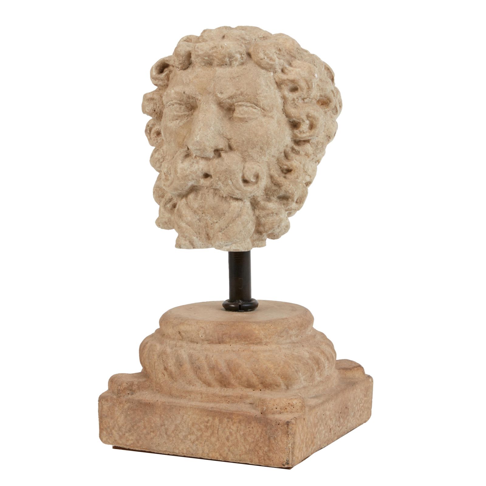 A STONE HEAD OF A BEARDED MANA