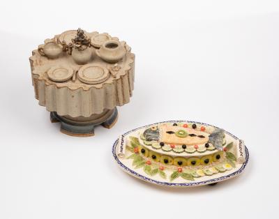 A studio pottery salmon pâté dish