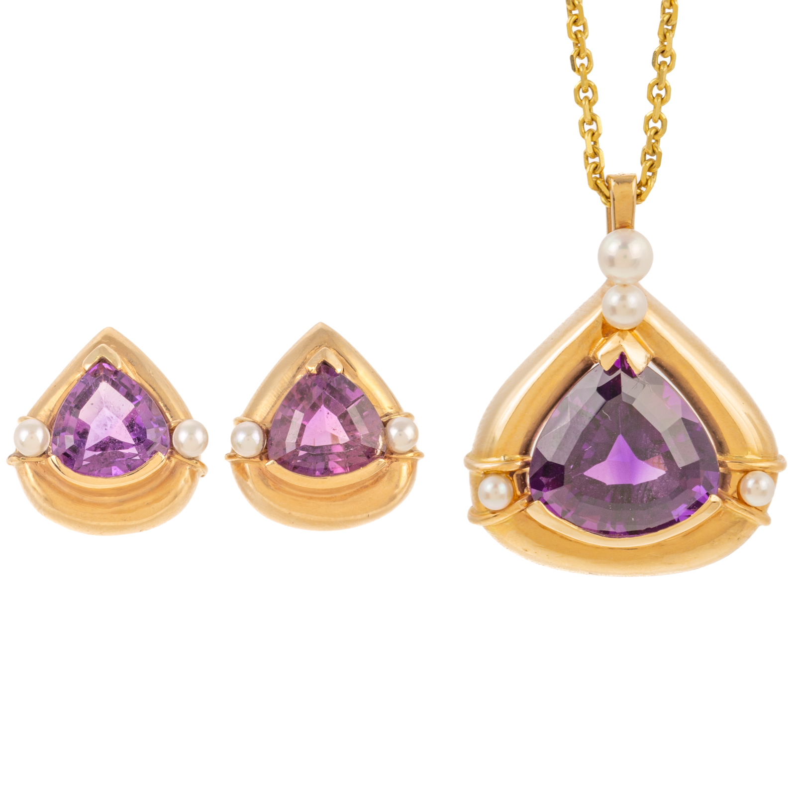 A SUITE OF AMETHYST, PEARL & GOLD