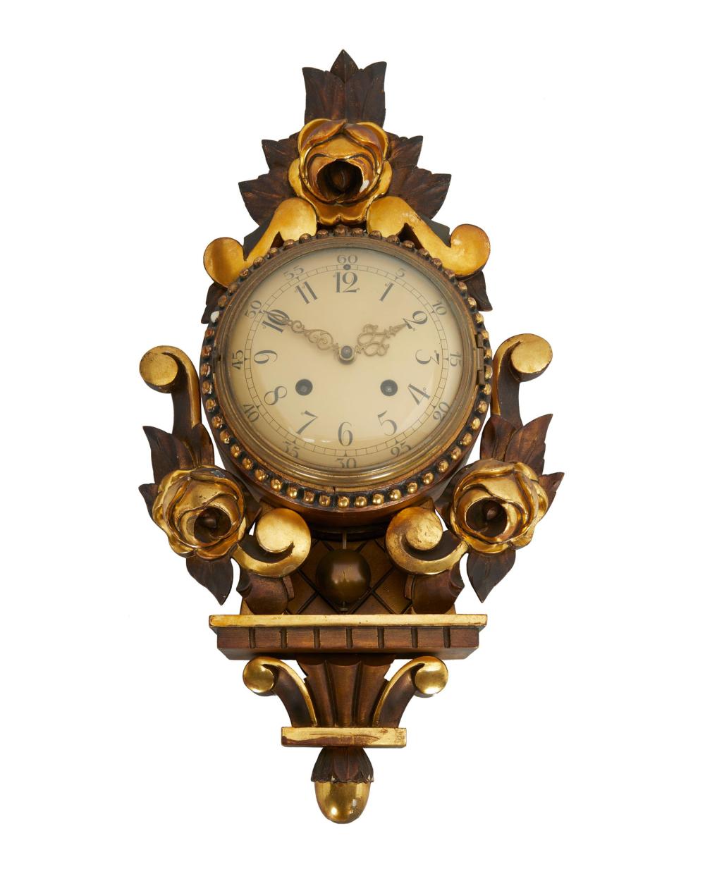 A SWEDISH GILT-WOOD CARTEL CLOCKA