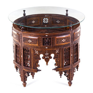 A Syrian Walnut and Glass Low Table