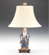 A Table Lamp with Porcelain Sh