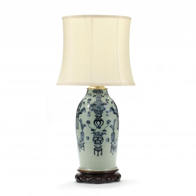 A TALL CHINESE BLUE AND CELADON