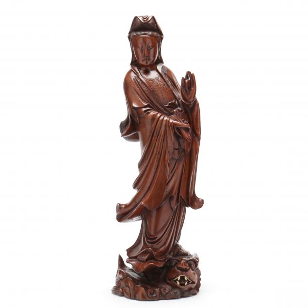 A TALL CHINESE CARVED WOOD