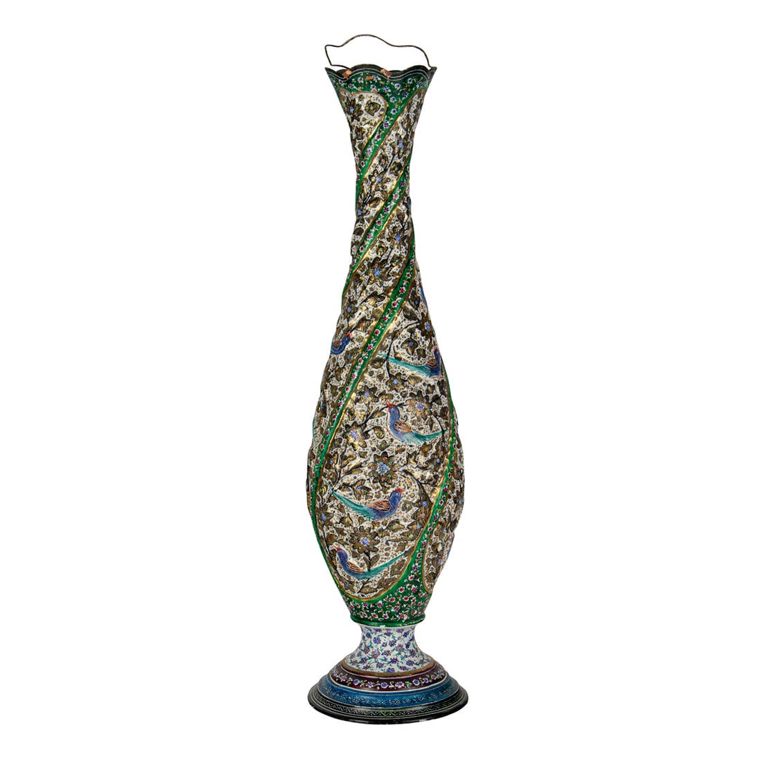 A TALL PERSIAN ENAMEL TALL VASE,