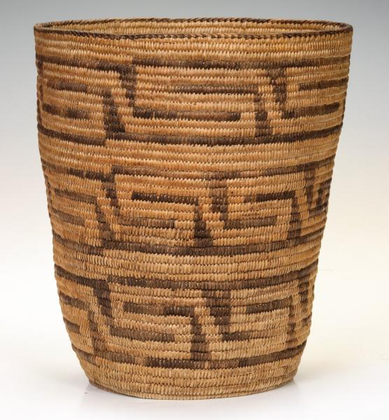 A TALL PIMA BASKETRY CONTAINER WITH