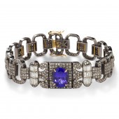 A TANZANITE AND DIAMOND BRACEL