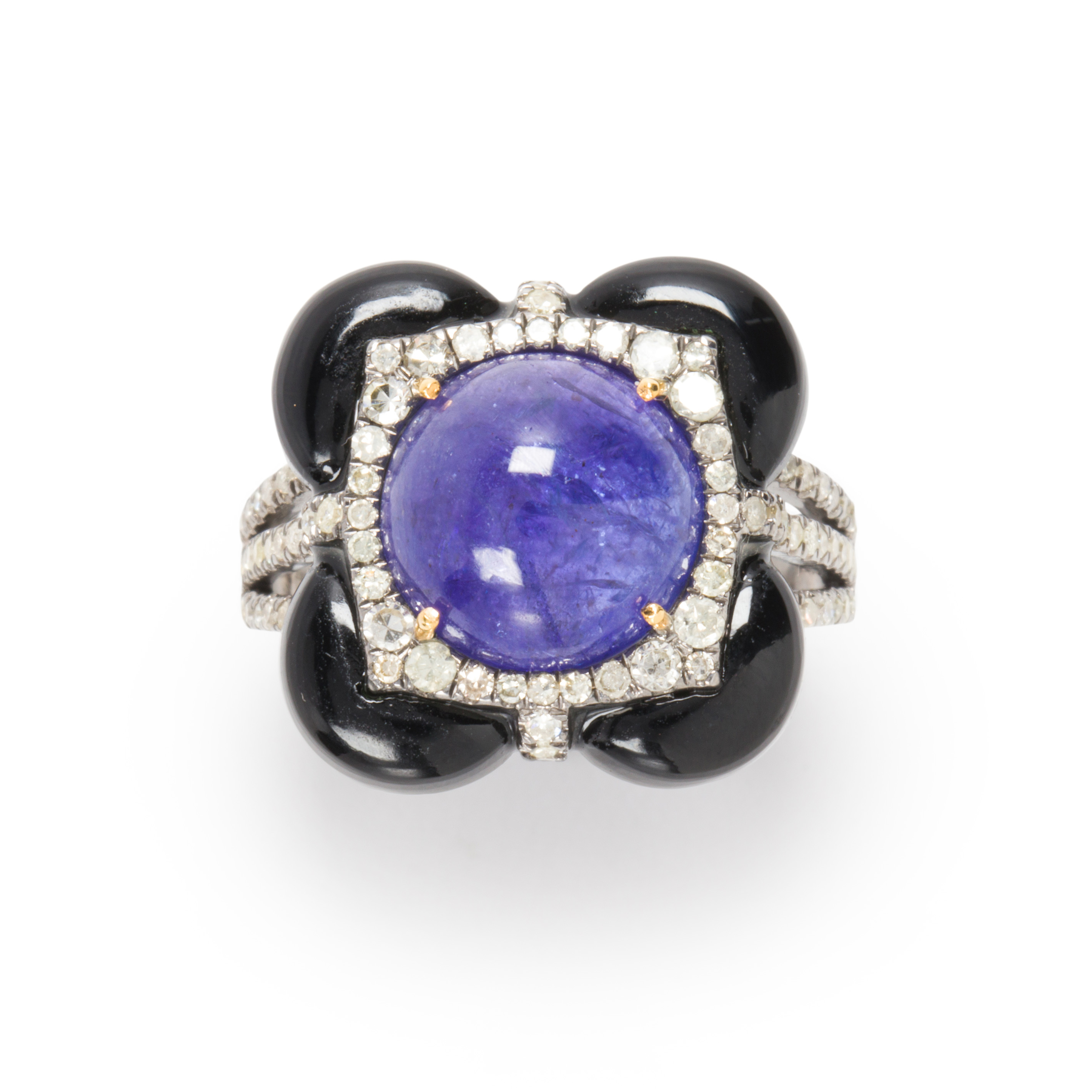A TANZANITE, DIAMOND AND BLACK