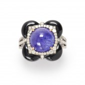 A TANZANITE, DIAMOND AND BLACK