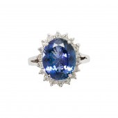 A TANZANITE, DIAMOND AND FOURT