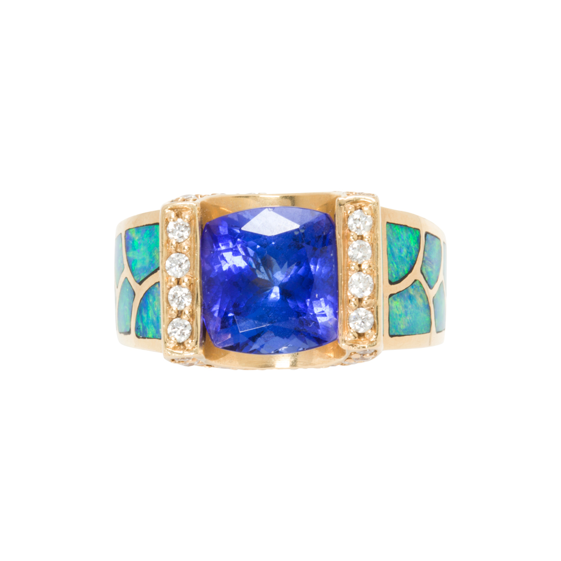 A TANZANITE, DIAMOND AND OPAL