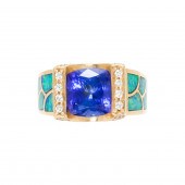 A TANZANITE, DIAMOND AND OPAL