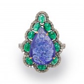 A TANZANITE, EMERALD AND DIAMO