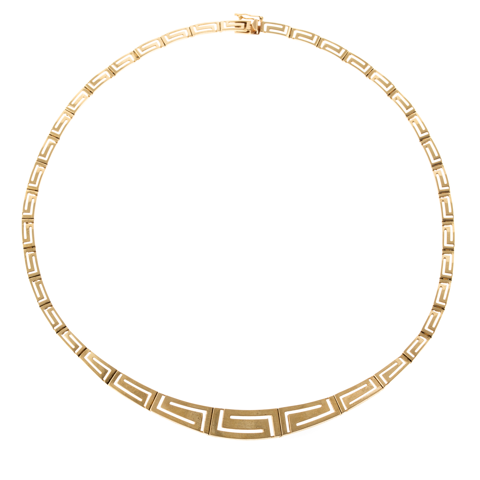 A TAPERED GREEK KEY NECKLACE IN 14K
