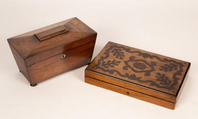 A tea caddy, 27cm wide and a