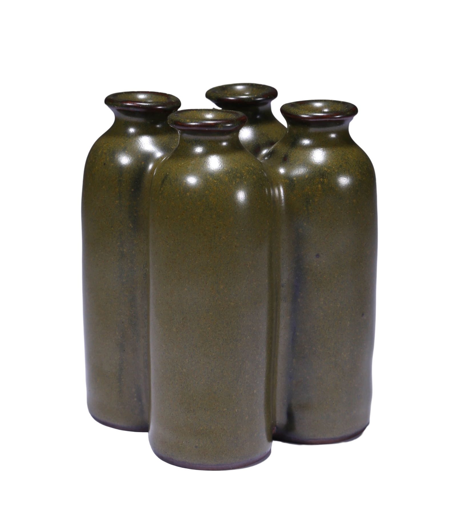 A TEA DUST GLAZED FOUR-NECKED VASEA